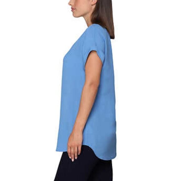 NEW Rachel Roy Short Sleeve V-Neck Tunic Top | Blue - Picture 4 of 5